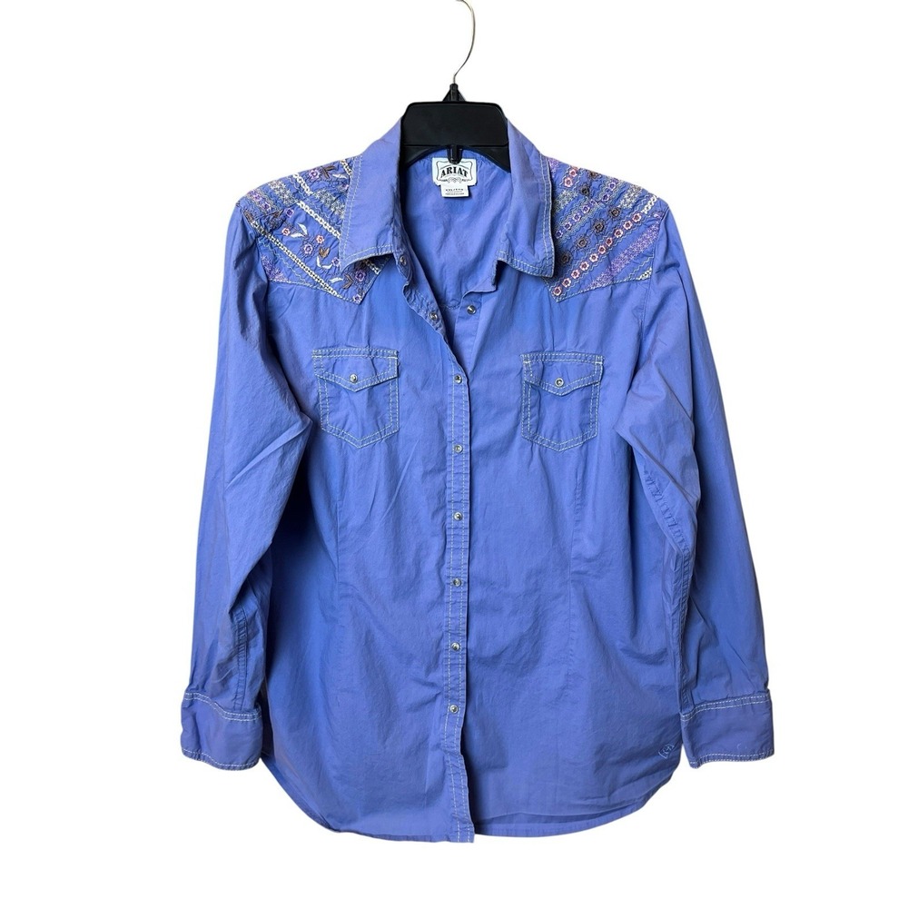 ARIAT Fitted Women's Embroidered Shirt 2XL Purple Blue Button Up Western Rodeo